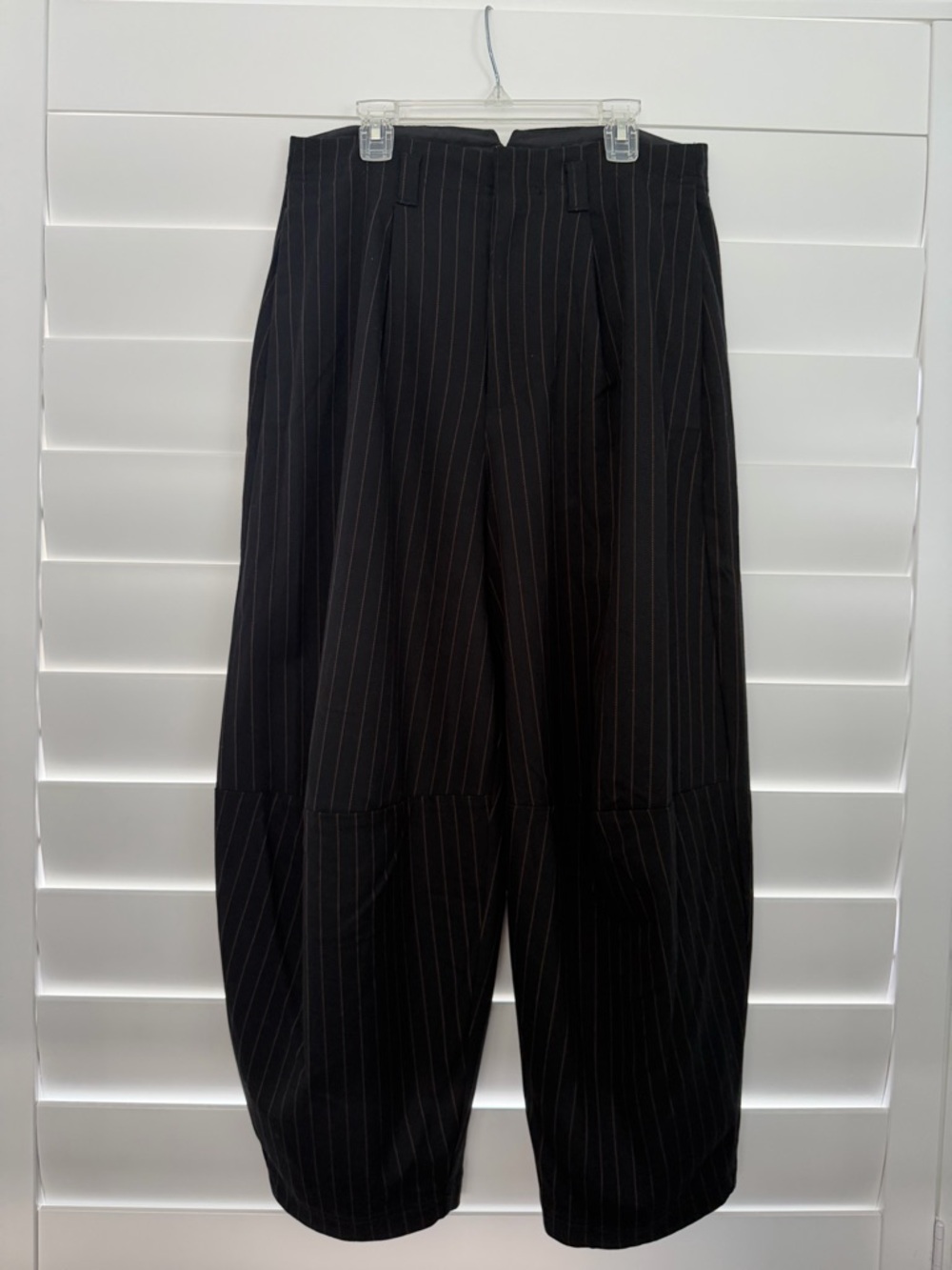 Free People Menswear-inspired Black Pinstripe Barrel Pants